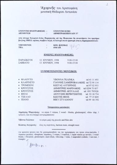 Αχαρνής του Αριστοφάνη. Μουσική Θόδωρου Αντωνίου