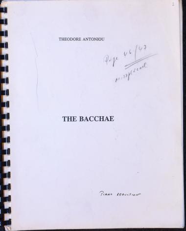 The Bacchae: an Opera in Two Acts