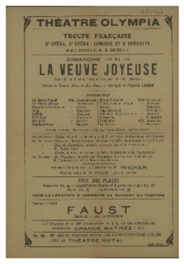 Troupe francaise d΄opera, d΄ opera - comique et d΄ operette : La veuve joyeuse