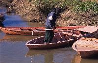Ψαράς με τη βάρκα του στο λιμανάκι στη λιμνοθάλασσα Κοτύχι