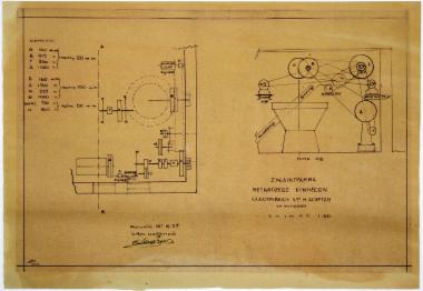 Σχεδιάγραμμα μεταδόσεως κινήσεως ελαιοτριβείου κου Μίτσα Κουρτζή εν Μυτιλήνη κλίμαξ 1:50