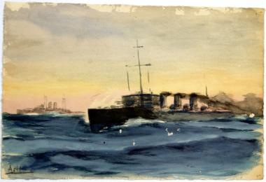 Θαλασσογραφία με 2 εμπορικά πλοία