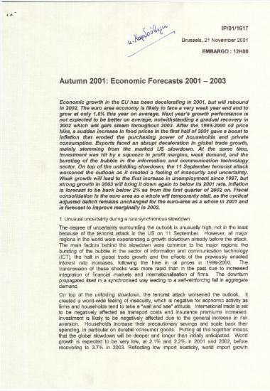 Autumn 2001: Economic Forecasts 2001-2003