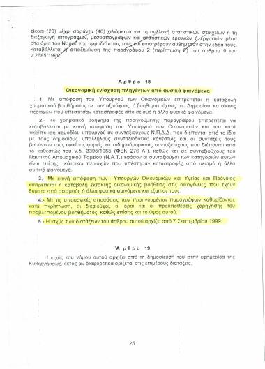 Άρθρο 18 : Οικονομική ενίσχυση πληγέντων από φυσικά φαινόμενα