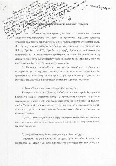 Νομοθετική πρωτοβουλία για τις ανεξάρτητες αρχές