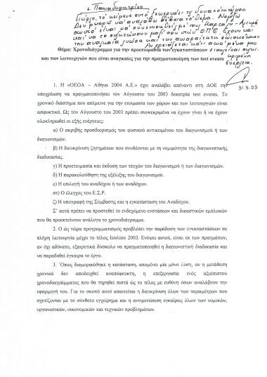 Χρονοδιάγραμμα για την προετοιμασία των εγκαταστάσεων και των λειτουργιών που είναι αναγκαίες για την πραγματοποίηση των test events