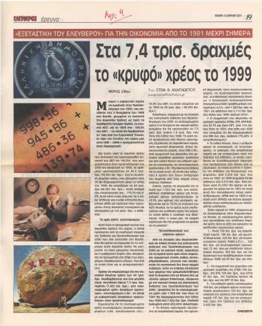 Στα 7,4 τρισ. δραχμές το κρυφό χρέος το 1999