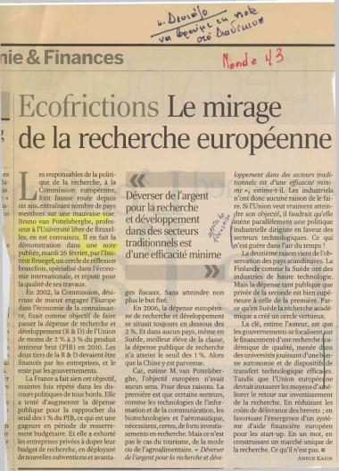 Ecofrictions: Le mirage de la recherche européenne