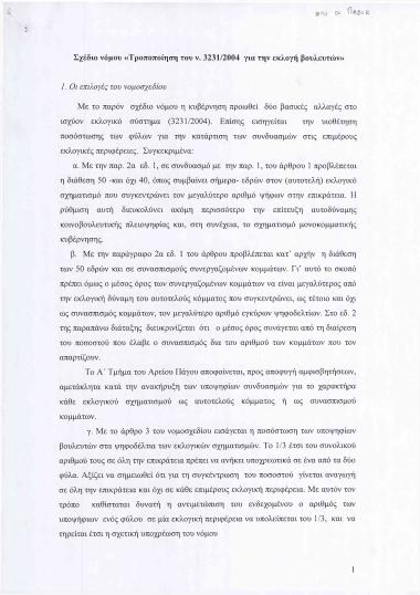 Σχέδιο νόμου: Τροποποίηση του ν. 3231/2004 για την εκλογή βουλευτών