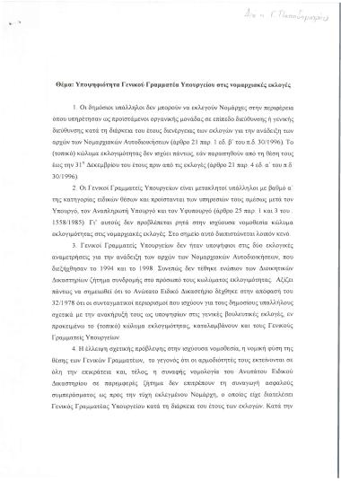 Υποψηφιότητα Γενικού Γραμματέα Υπουργείου στις νομαρχιακές εκλογές