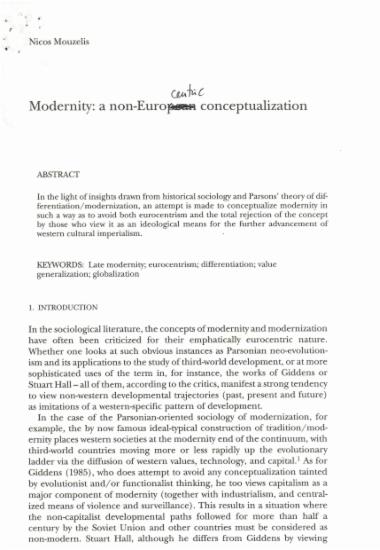 Modernity: a non-Eurocentric conceptualization