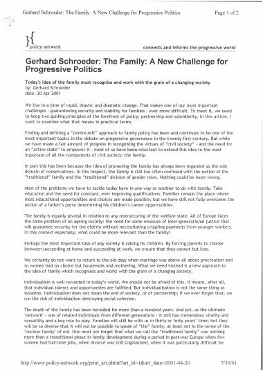 Gerhard Schroeder: The Family: A new Challenge for Progressive Politics
