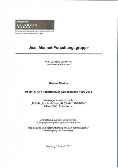 Kostas Simitis : Politik für ein konstruktives Griechenland 1996-2004