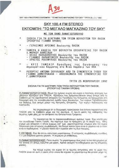 Sky 100.4 FM Stereo : Εκπομπή 