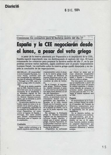 Comienzan los contactos para la decisiva sesión del día 17: España y la CEE negociarán desde el lunes, a pesar del veto griego