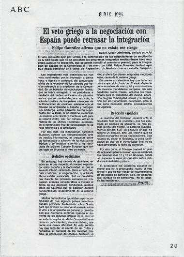 El veto griego a la negociación con España puede retrasar la integración: Felipe Gonzalez afirma que no existe ese riesgo