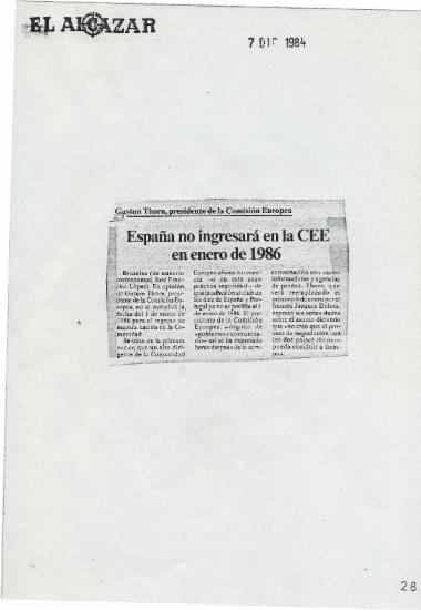 Gaston Thorn, presidente de la Comisión Europea: España no ingresará en la CEE en enero de 1986