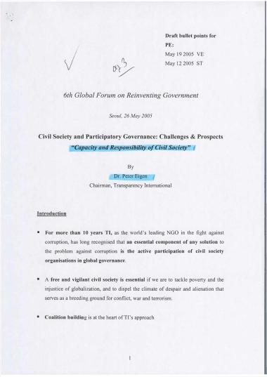 Civil Society and Participatory Governance: Challenges & Prospects 'Capacity and Responsibility of Civil Society'