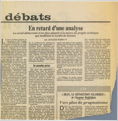 En retard d'une analyse : La social-démocratie n'est plus adaptée a la nature du progrès technique qui modèlera la société de demain