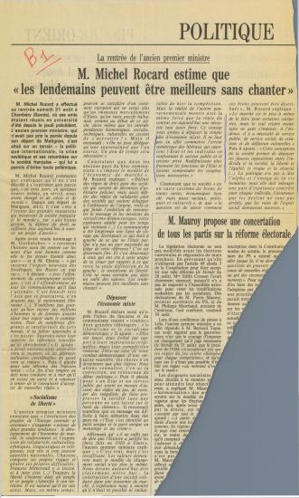 La rentrée de l'ancien premier ministre : M. Michel Rocard estime que les lendemains peuvent être meilleurs sans chanter