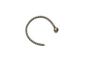 Thick twisted silver wire.