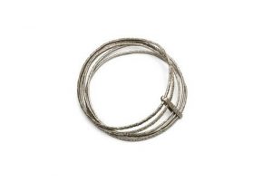 Five silver bangles linked with clasp.