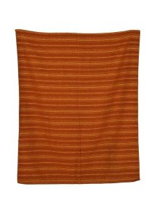 Woolen blanket with red and orange stripes.