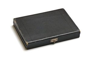Black cardboard case with blue satin lining, beonged Elias Dekastro, from Yannina.