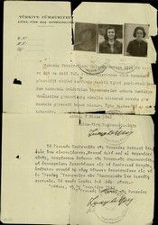 Certificate concerning the Turkish nationality of Lilly Menashe and her daughters Edi and Dolly, Athens, 07/04/1943.