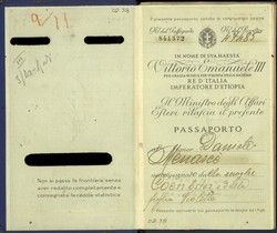 Italian Passport No.841372, of Daniel, Ester and Violetta Menasce, Rhodes, 10/3/39.