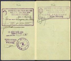 Italian Passport No.841372, of Daniel, Ester and Violetta Menasce, Rhodes, 10/3/39.