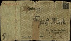 Paper bill, 5 German marks, No.066345.