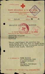 Red Cross search document, Simha M. for Pelop. Tezapsides, 22/9/44.