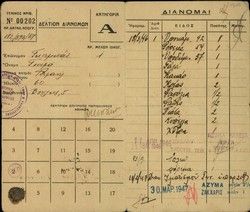 Food + clothing dispensation card, Yaffa Gabbai, issued by the Central Board, Athens, 18/3/46.