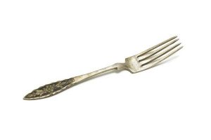 Silver cake fork with floral decoration in niello and initials 