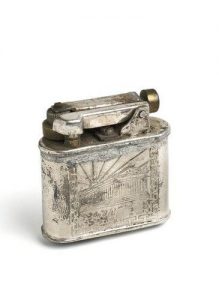 Lighter for cigarettes, metal, with petrol compartment and wick, with various pattern, scenic (Acropolis) design or plastic-covered