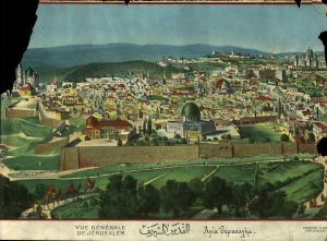 Coloured lithograph of Jerusalem.