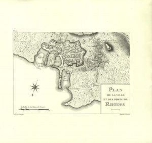 Map depicting the city and the port of Rhodes.