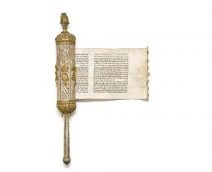Esther scroll with partly gilt silver filigree case.