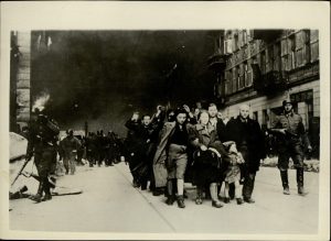 Jews being marched away from Ghetto of Warsaw, destructed by S.S. troops.