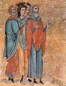 Illuminated manuscript showing Byzantine Jews in typical attire