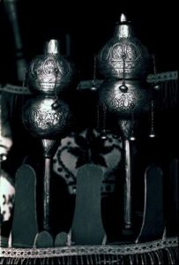 The Synagogue of Volos, view of the interior, detail from two Rimonim.