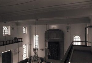 The Synagogue of Volos, view of the interior from the women's balcony.