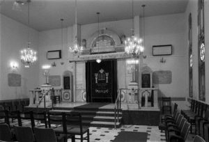 The Yad Lezikaron Synagogue of Thessaloniki, view of the interior, detail from the Ehal and Bema