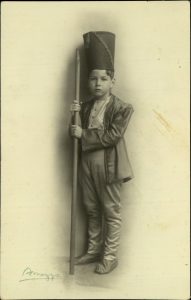 Raphael Ferro (8 yrs old) in Purim costume, Corfu.