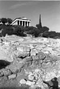 Possible synagogue foundation in Athenian Agora, with Temple of Hefaistos beyond.(W)