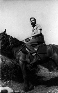 Photograph of Louis Cohen on a horse, on Mt. Parnassos, 1944.