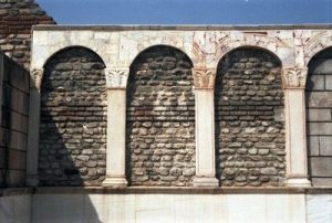 The Sardis Synagogue in Turkey. Detail from the arced decoration of a wall.