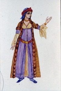 Watercolour of Jewish costume by N. Stavroulakis.