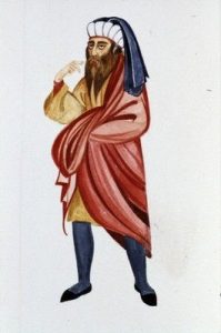 Watercolour of Jewish costume by N. Stavroulakis.